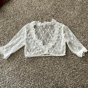 White Lace Crop Blouse with 3/4 Sleeves